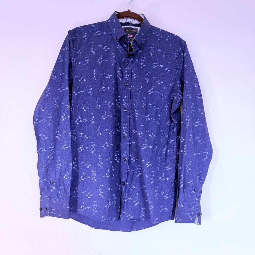Guide London Mens M Shirt Purple Geometric Stretch Button Down